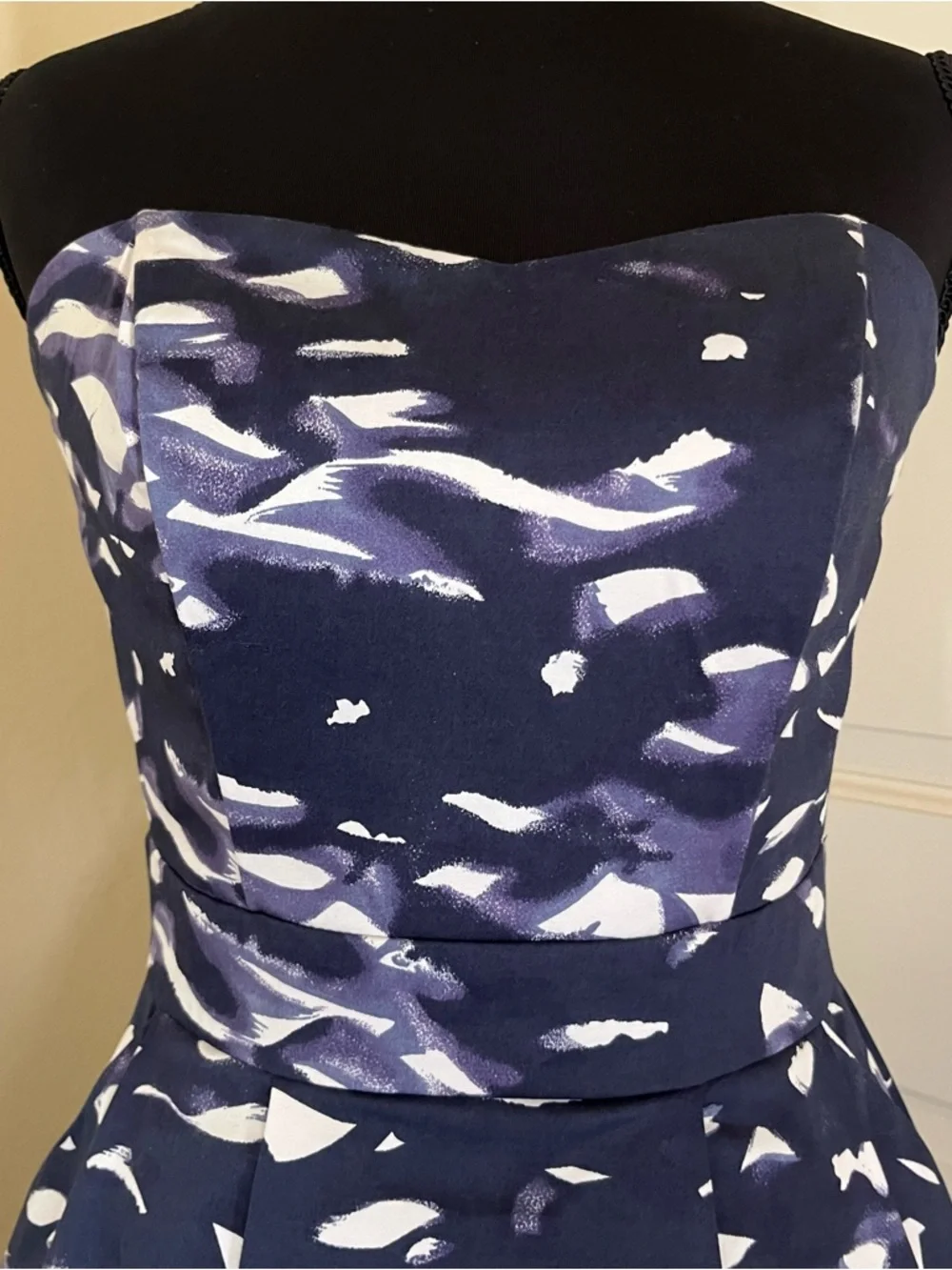 H&M Navy and White Strapless Fit-and-Flare Dress - Picture 3 of 14